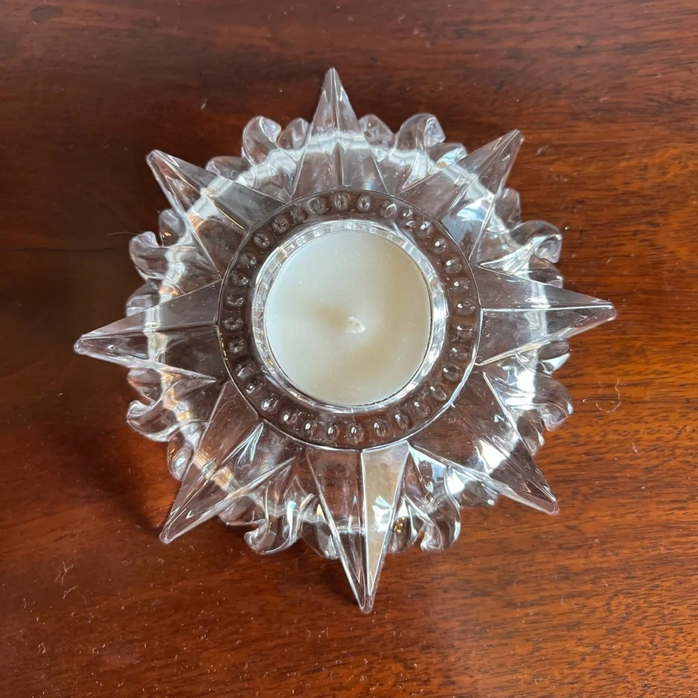 Vintage Starburst Glass Candle Holder Celestial Boho Crystal Votive Star-Shaped